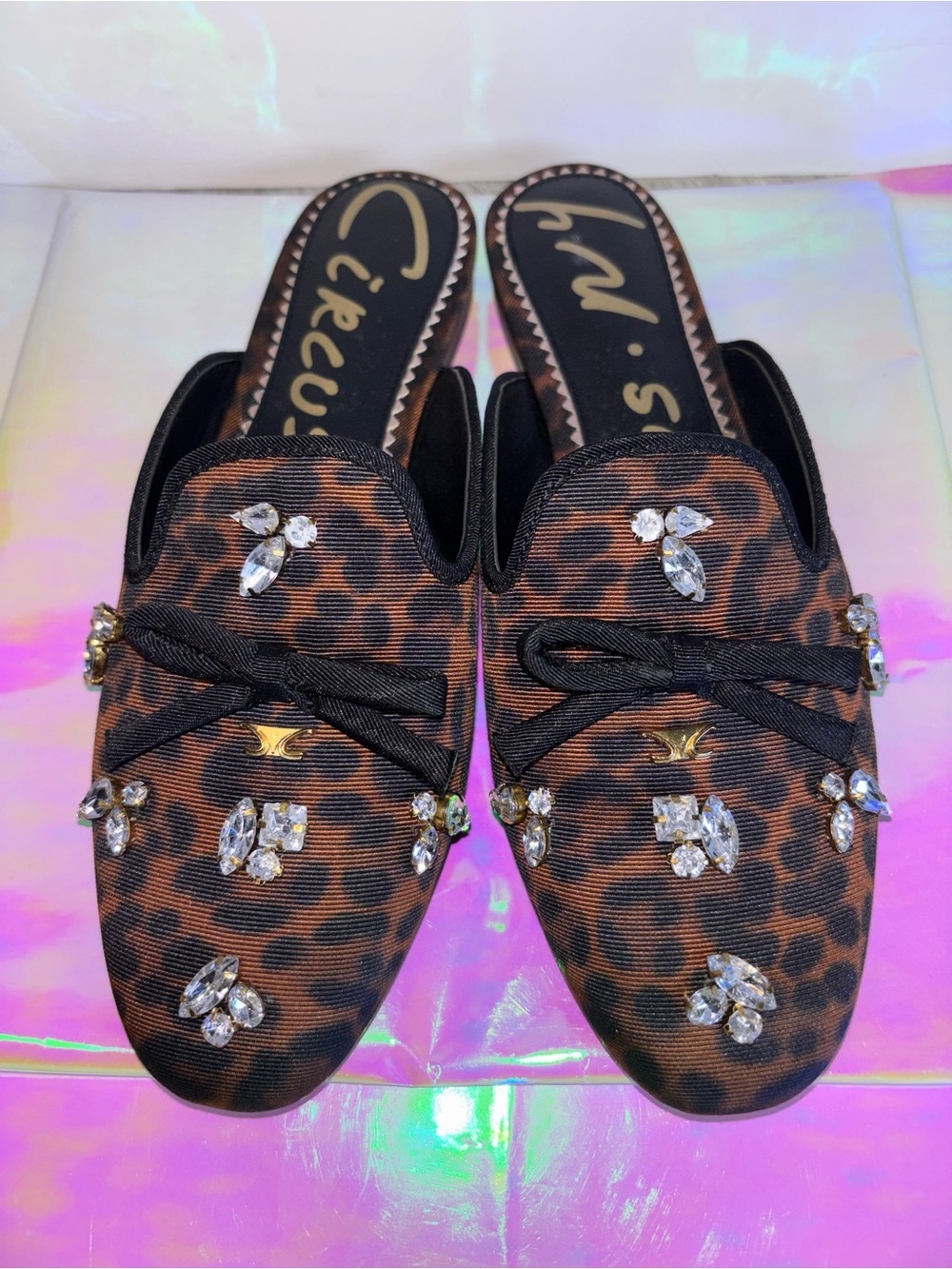 Circus by Sam Edelman Leopard Crystal-Embellished Slip-On Mules - Brown - Picture 3 of 13